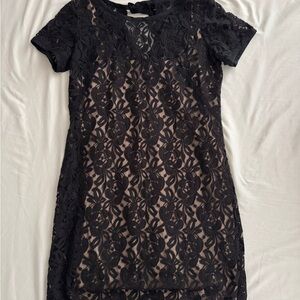 Ann Taylor LOFT Short Sleeve Elegant Black Lace Cocktail Dress